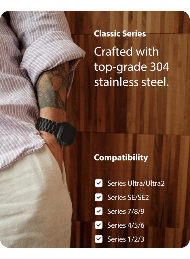 Fullmosa Fullmosa Compatible Apple Watch Band 49mm, Stainless Steel iWatch Strap with Case for Apple Watch Series 9/8/7/6/5/4/3/2/1/SE/SE2/Ultra, Black(Watch not Included) - Image 3