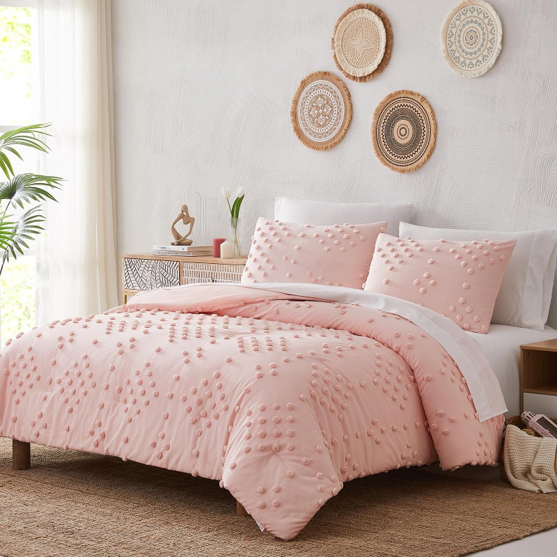 Geniospin Pink Queen Comforter Set for Girls 7 Pieces Pom Tufted Bed in A Bag Twin Bedding Sets with Sheets Pillowcases  Shams All Season Kids Comforter Set