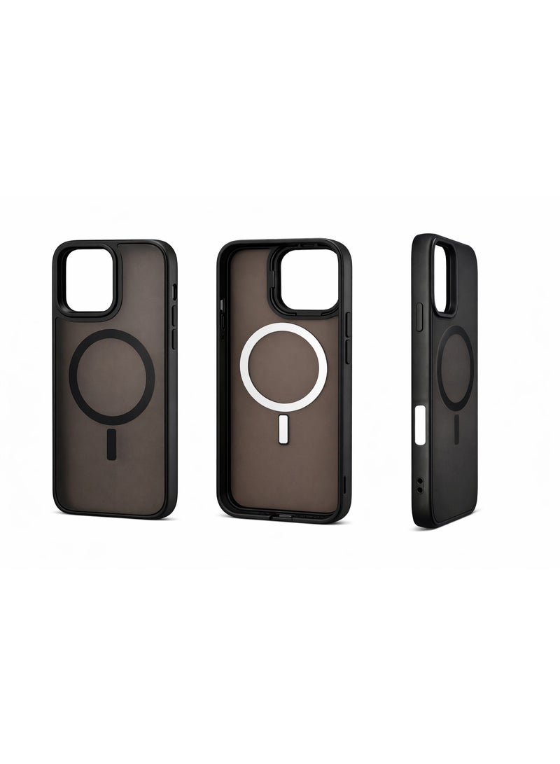 جراب آيفون 16 برو ماكس متوافق مع ماج سيف، غطاء خلفي نحيف بلمسة مطفية مع حواف TPU ناعمة – أسود مطفي - Image 4