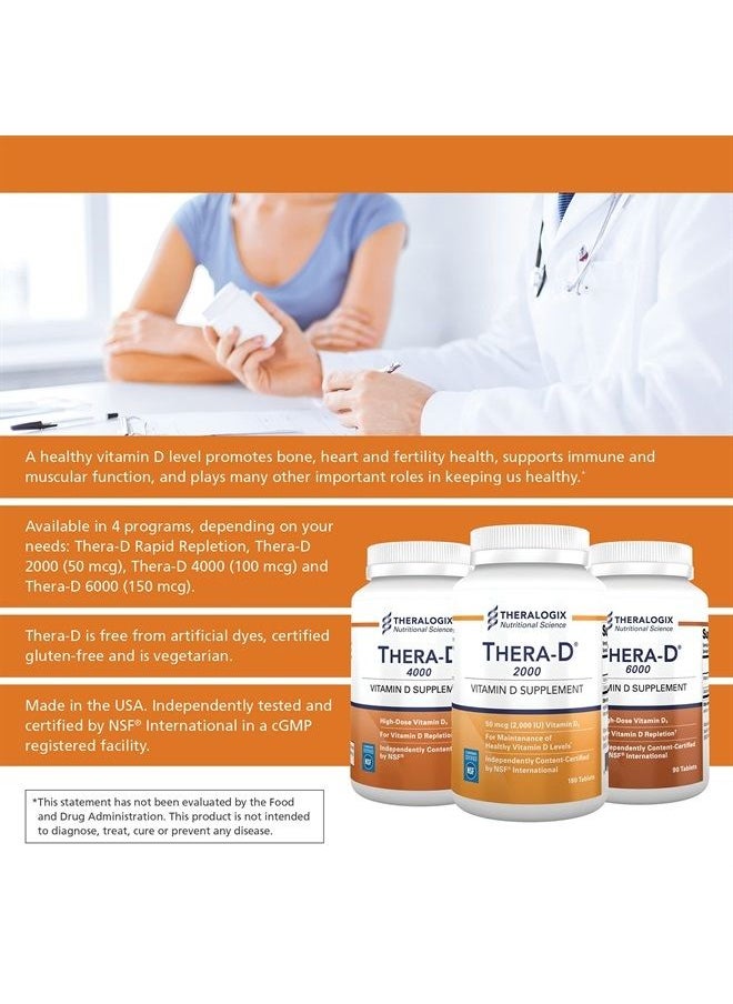 Theralogix - Thera-D 6000 Vitamin D Supplement | 6,000 IU Vitamin D3 Tablets | 90 Day Supply | Manufactured in The USA - Image 1