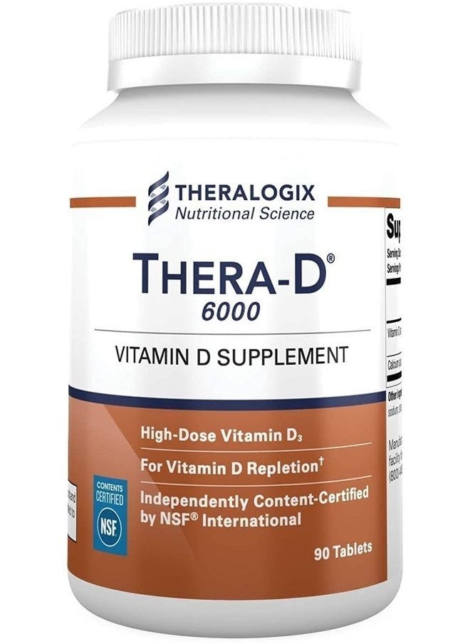 Theralogix - Thera-D 6000 Vitamin D Supplement | 6,000 IU Vitamin D3 Tablets | 90 Day Supply | Manufactured in The USA - Image 1