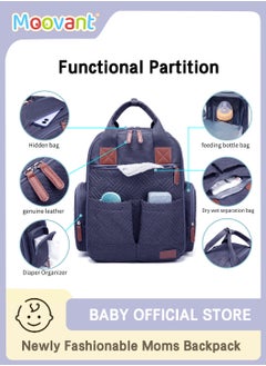 Moovant Baby Diaper Bag with Foldable Diaper Pad, Waterproof Baby Stroller Backpack, Multi-Pocket Diapers Changing Backpacks, Fashion Mommy Backpack,   Pregnant Women Travel Baby Care Bags for Newborn Mother/Father, Blue  - Image 1