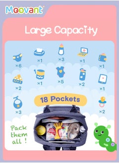 Moovant Baby Diaper Bag with Foldable Diaper Pad, Waterproof Baby Stroller Backpack, Multi-Pocket Diapers Changing Backpacks, Fashion Mommy Backpack,   Pregnant Women Travel Baby Care Bags for Newborn Mother/Father, Blue  - Image 3