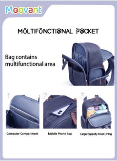 Moovant Baby Diaper Bag with Foldable Diaper Pad, Waterproof Baby Stroller Backpack, Multi-Pocket Diapers Changing Backpacks, Fashion Mommy Backpack,   Pregnant Women Travel Baby Care Bags for Newborn Mother/Father, Blue  - Image 5