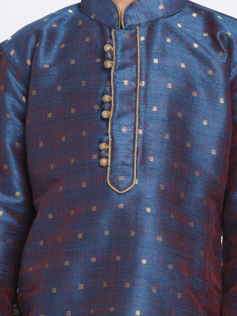 JBN Creation Boys' Persian Blue and Rose Gold Silk Blend Kurta and Dhoti Pant Set (VASBK023BUnCDRG, for 6-12 Months) - Image 4