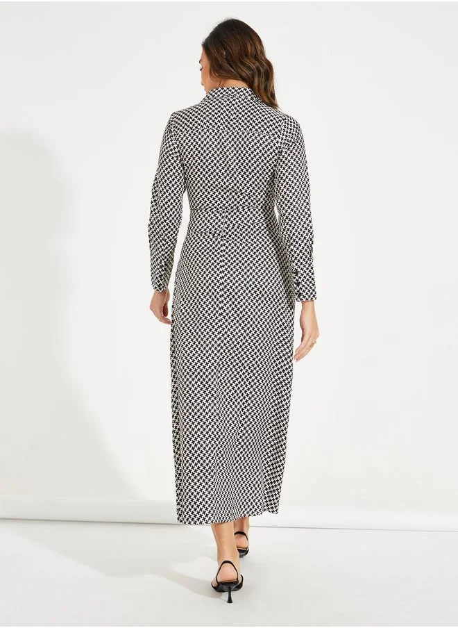 Styli All Over Print Wrap Maxi Dress with Tie-Waist