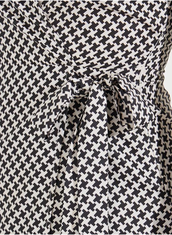 Styli All Over Print Wrap Maxi Dress with Tie-Waist