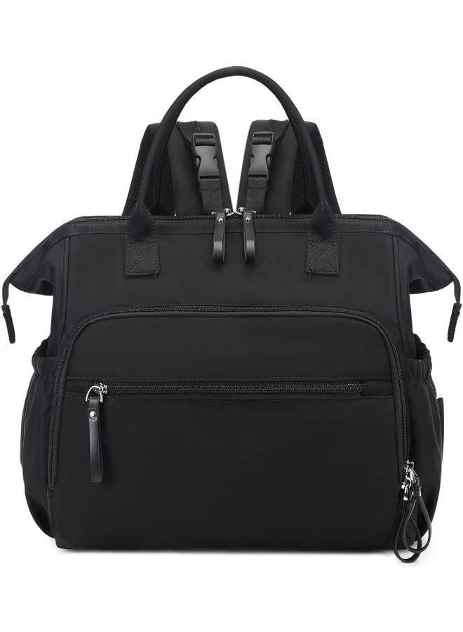 LORADI Convertible Diaper Bag Tote, Wide Open Top 14 Pockets Stylish Baby Diaper Bag with Stroller Buckle, Water-resistant (Black, Large) - Image 1