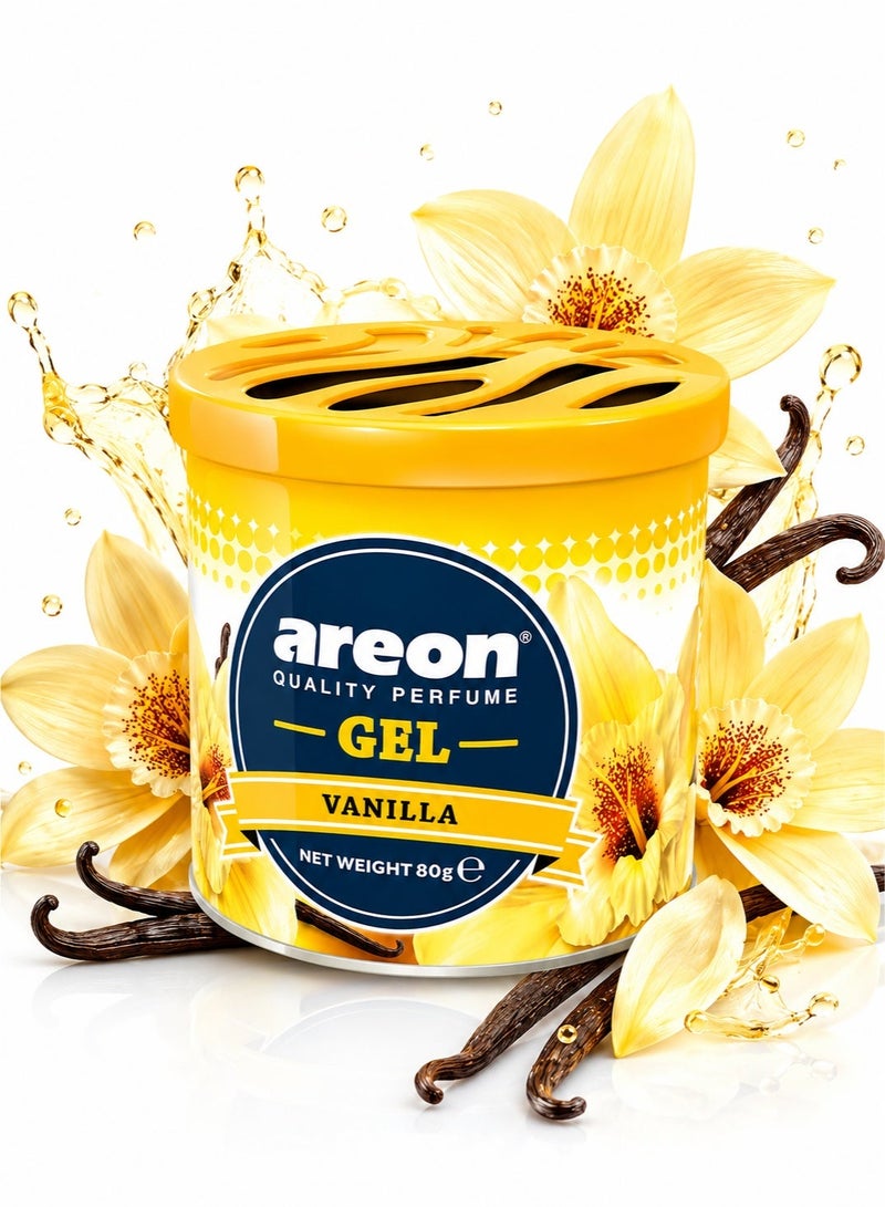 Areon Gel Air Freshener Black Crystal 80g Car Air Freshener Can, Long Lasting Vanilla Fragrance Gel, Car Interior Odor Eliminator, Air Freshener for Car Home Office Wardrobe, Spill Free Gel Freshener, Premium Scent Deodorizer - Image 1