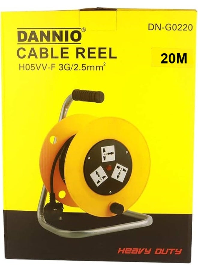Dannio Power Extension Cable Reel 20M 2.5mm with 3 sockets (Black) - Image 5