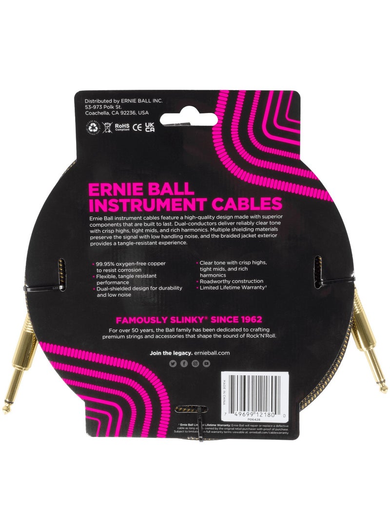Ernie Ball P06428 Braided Instrument Cable – Straight/Straight Pay Dirt - Image 2