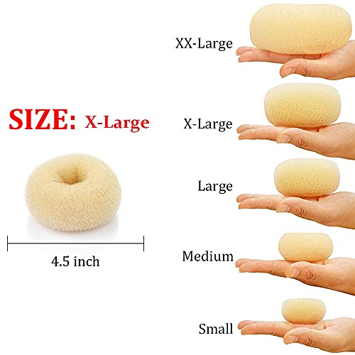 kitjans Hair Donut Bun Maker Blonde, Ring Style Bun, 2PCS Chignon Hair Increase Doughnut Shaper for Thick and Long Hair (X-Large, 4.5 Inch/Beige) - Image 2