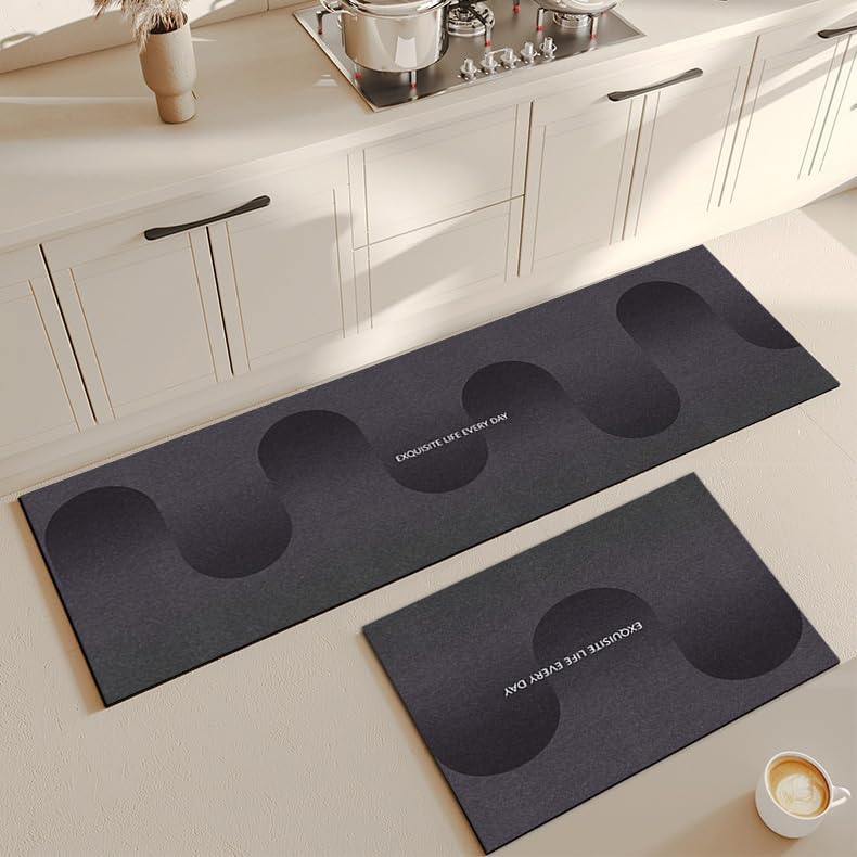 Royser Elegant Anti-Fatigue Kitchen Mat – Soft Cushioned Floor Runner for Entryway & Hallway, Anti-Slip & Waterproof Design, Comfortable Support for Long Cooking Hours (Sleek Black Minimalist Look) - Image 3