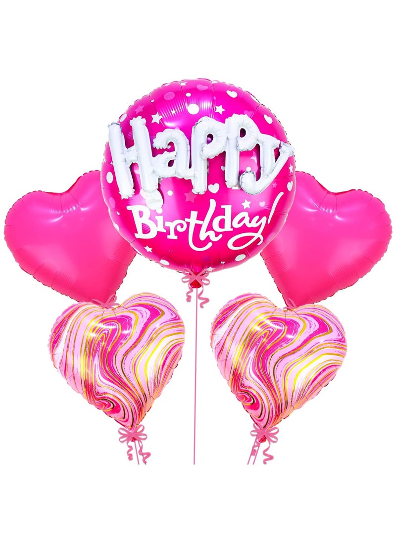 KATCHON Happy Birthday Balloons Pink Set Pack of 5 for Pink Birthday Decorations  - Image 1
