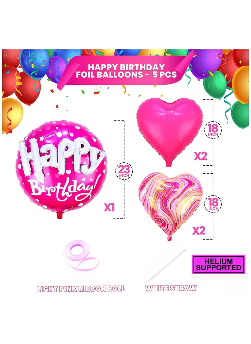 KATCHON Happy Birthday Balloons Pink Set Pack of 5 for Pink Birthday Decorations  - Image 2