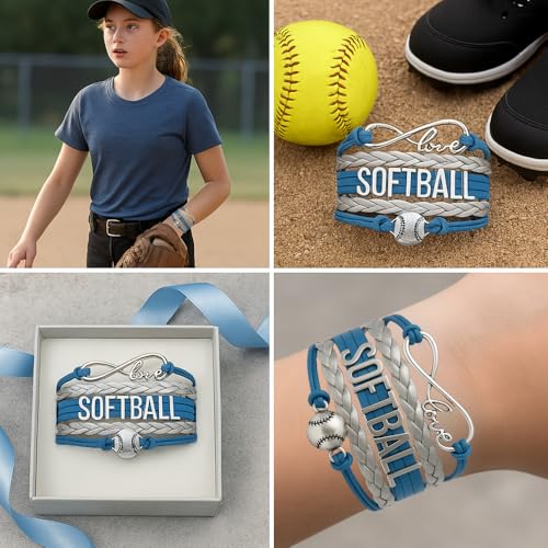 Infinity Collection Sportybella Softball Charm Bracelet, Adjustable Blue and Silver Infinity Love Braided Wristband, Softball Jewelry Accessories for Teen Girls, Players, and Softball Teams - Image 2