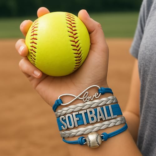 Infinity Collection Sportybella Softball Charm Bracelet, Adjustable Blue and Silver Infinity Love Braided Wristband, Softball Jewelry Accessories for Teen Girls, Players, and Softball Teams - Image 3