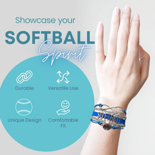 Infinity Collection Sportybella Softball Charm Bracelet, Adjustable Blue and Silver Infinity Love Braided Wristband, Softball Jewelry Accessories for Teen Girls, Players, and Softball Teams - Image 5