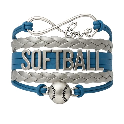 Infinity Collection Sportybella Softball Charm Bracelet, Adjustable Blue and Silver Infinity Love Braided Wristband, Softball Jewelry Accessories for Teen Girls, Players, and Softball Teams - Image 1