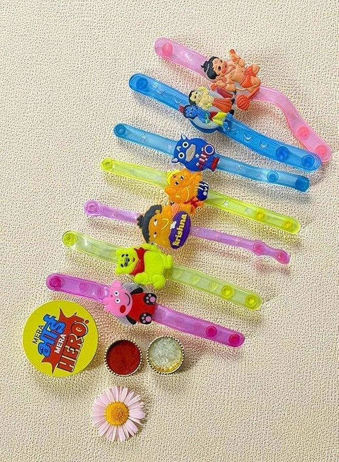 Sesonby 12-Pack Kids Cartoon Character LED Rakhi Set with Fridge Magnet, Watch Style Rakhi for Little Brother, Includes Roli Chawal, Raksha Bandhan Gift for Bhai (Assorted Colors) - Image 4