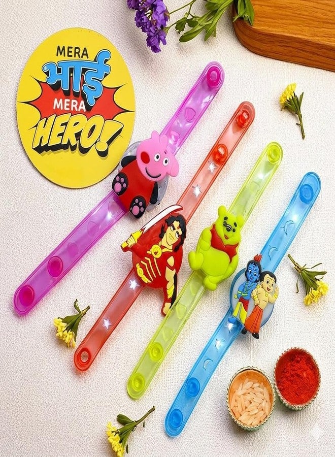 Sesonby 12-Pack Kids Cartoon Character LED Rakhi Set with Fridge Magnet, Watch Style Rakhi for Little Brother, Includes Roli Chawal, Raksha Bandhan Gift for Bhai (Assorted Colors) - Image 3