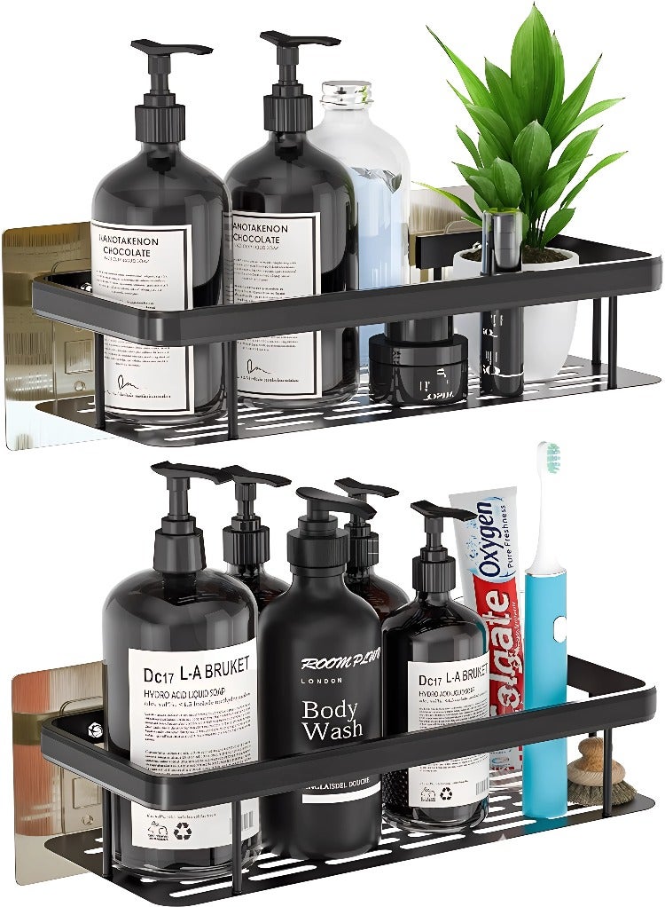 Alissa 2-Pack No-Drill Black Shower Caddy – Heavy-Duty Adhesive Wall Shelves for Bathroom, Kitchen & Toilet | Rustproof, Punch-Free Organizer Baskets for Shampoo & Toiletries (30x13x6cm)  - Image 2