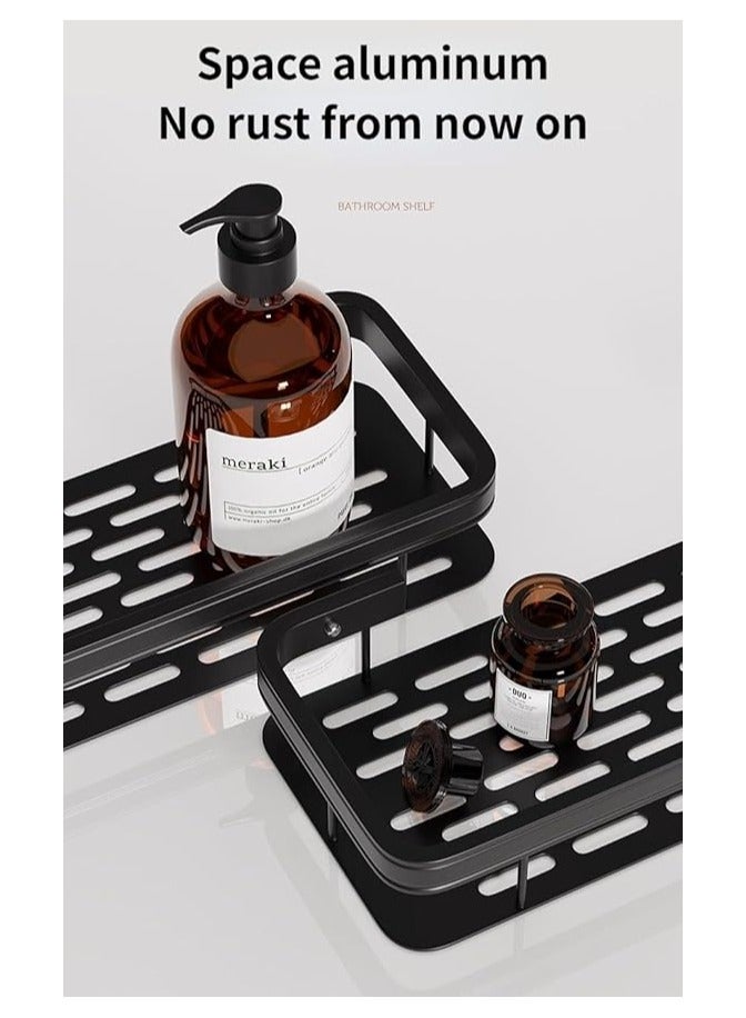Bathroom Shelf, Set of 2, Shower Caddy, No-drilling Bathroom Organizer, Self-Adhesive Bathroom Shelves, Aluminum Metal Shower Racks, Wall Mounted Bathroom Rack (Black)