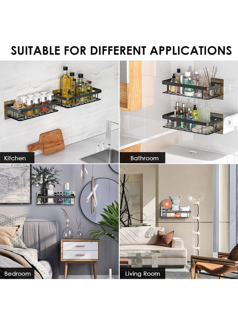 Bathroom Shelf, Set of 2, Shower Caddy, No-drilling Bathroom Organizer, Self-Adhesive Bathroom Shelves, Aluminum Metal Shower Racks, Wall Mounted Bathroom Rack (Black)