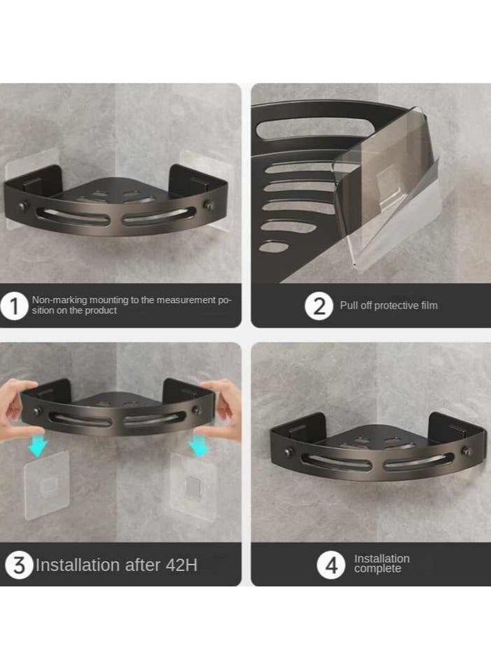 اليسا رف حمام، مجموعة من قطعتين، حامل دش، منظم حمام بدون حفر، رفوف حمام ذاتية اللصق، رفوف دش متينة، رف حمام مثبت على الحائط (أسود) - Image 4