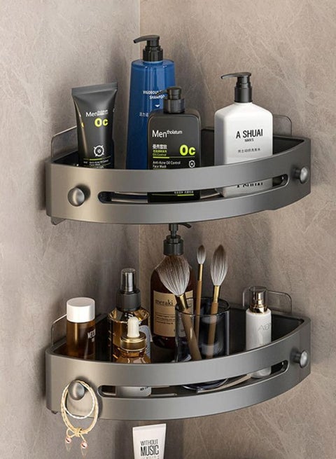 Bathroom Shelf, Set of 2, Shower Caddy, No-drilling Bathroom Organizer, Self-Adhesive Bathroom Shelves, Sturdy Shower Racks, Wall Mounted Bathroom Rack (Black)