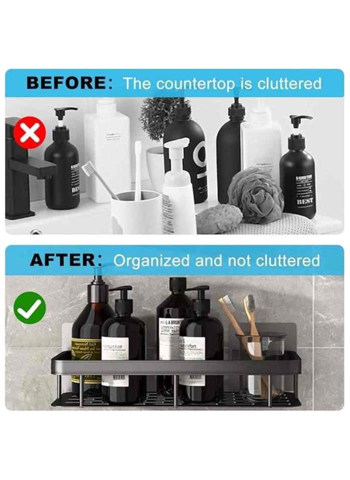 Alissa - 2 Pack No Drilling Bathroom Shelf Shower Caddy Shelves Strong Adhesive Bathroom Organizer Rustproof Shower Organizer for Bathroom Shower Rack Toilet Kitchen Black 30*13*6cm - Image 1