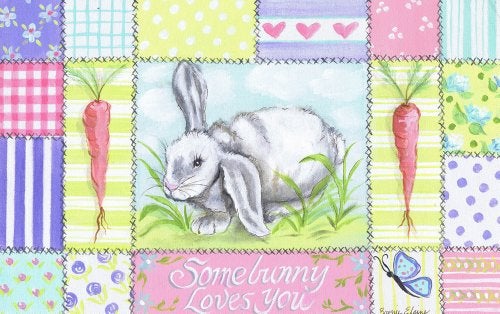 The Kids Room by Stupell The Kids Room by Stupell Somebunny Loves You with Carrots and Patchwork Border  - Image 1