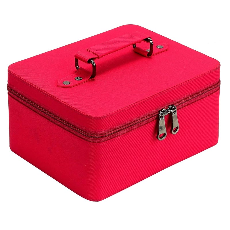fadak Vanity Organiser for Women Makeup Box for All Cosmetic and Jewellery Item with Polyster Fabrics Pink Pink - Image 1
