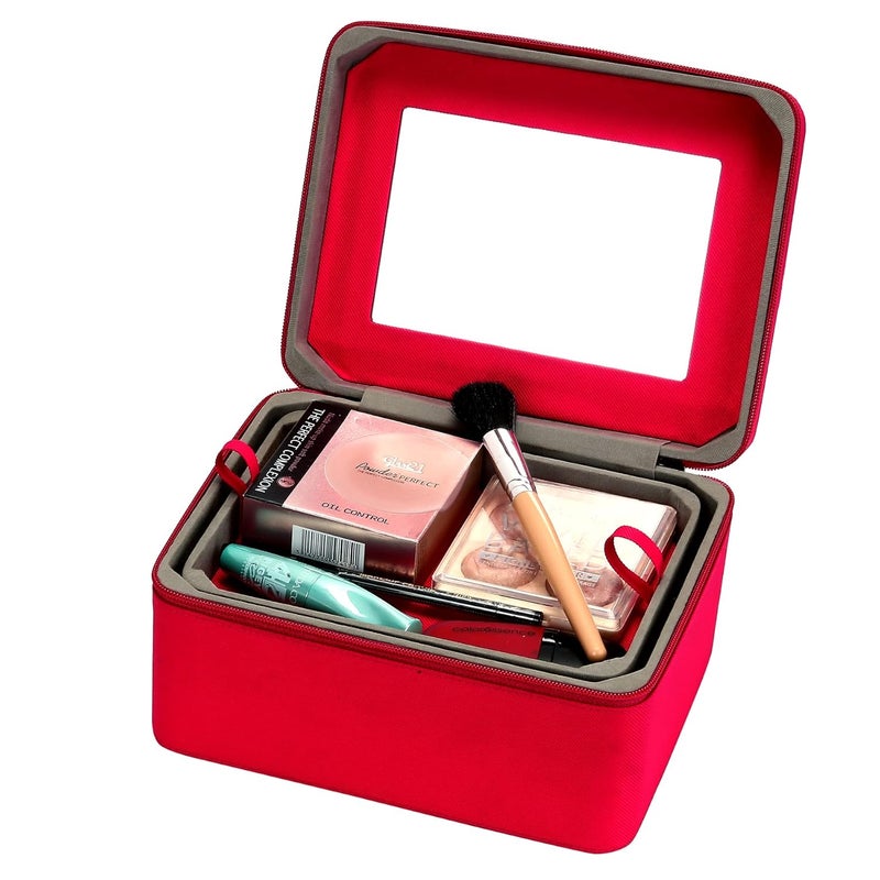 fadak Vanity Organiser for Women Makeup Box for All Cosmetic and Jewellery Item with Polyster Fabrics Pink Pink - Image 2
