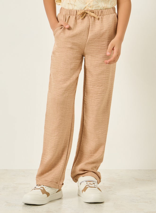 Styli Boys Brown Woven Pants With Drawstring - Image 1