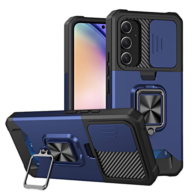 غطاء واقي بTPU + PC لـ Samsung S26 Ultra / Samsung S26 مع حامل بطاقات وحامل قائم مع مقاوم للصدمات مع حماية من السقوط باللون Cyan بوظيفة حامل من مادة TPU للسفر للمكتب - Image 1