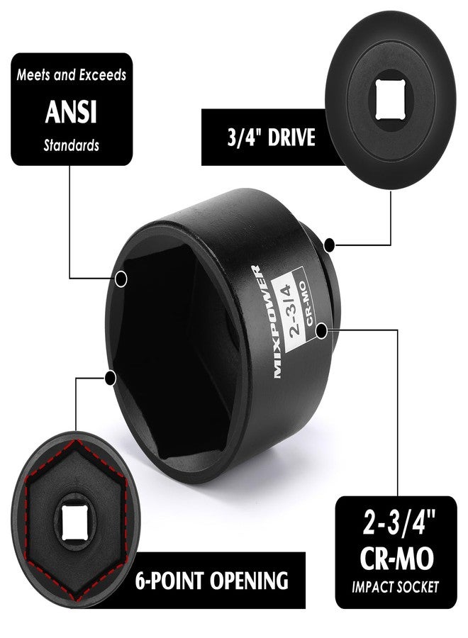 MIXPOWER 3/4" Drive Shallow Impact Socket, CR-MO, 2-3/4", SAE, 6 Point, Axle Nut Impact Grade Socket for Easy Removal - Image 3