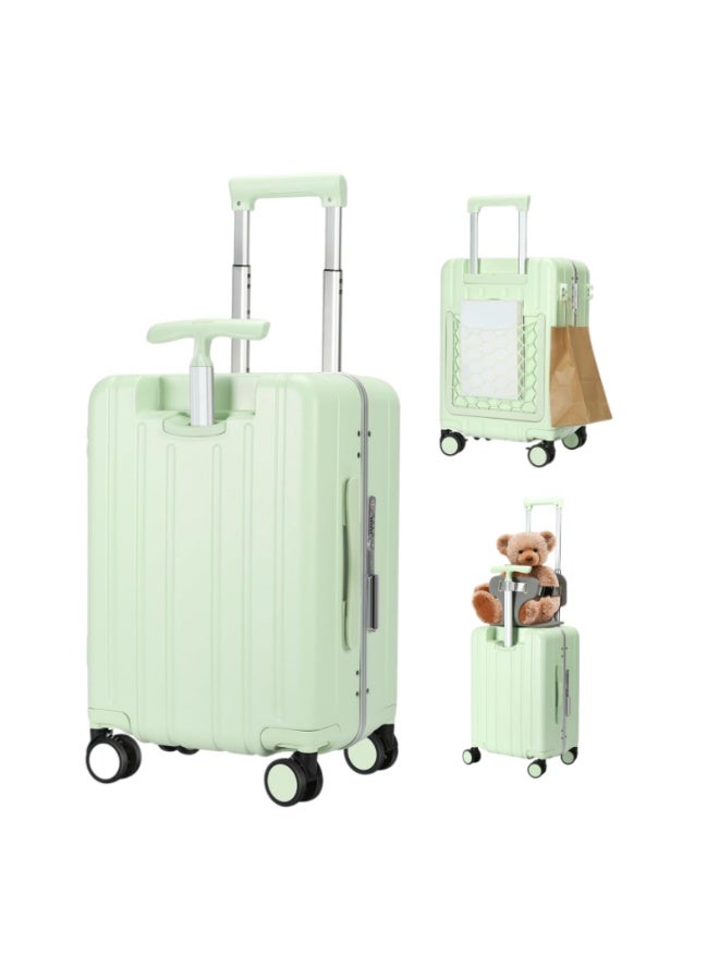 Carry on luggage with both hands and mesh bag, hard shell swivel wheel luggage with TSA lock and seat belt, 20 inch green for boarding - Image 4