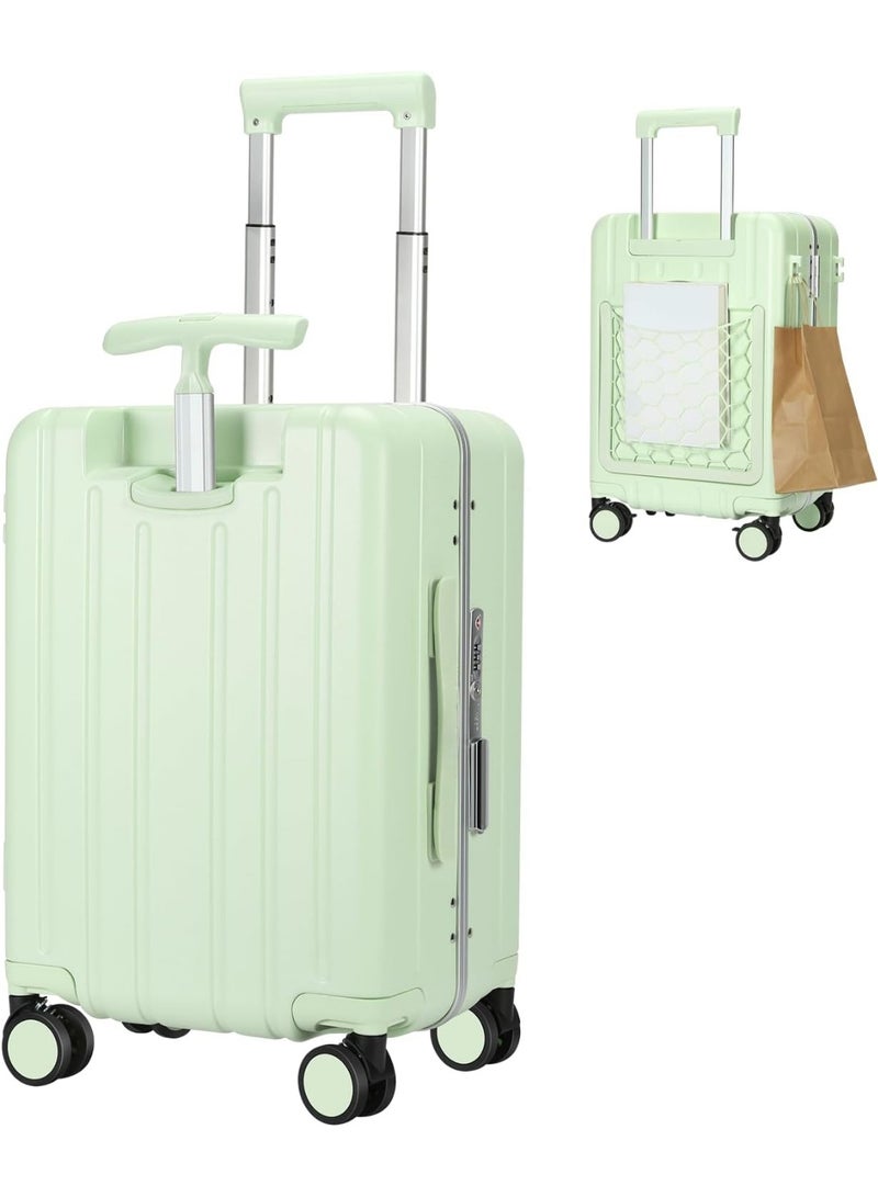 Carry on luggage with both hands and mesh bag, hard shell swivel wheel luggage with TSA lock and seat belt, 20 inch green for boarding - Image 2