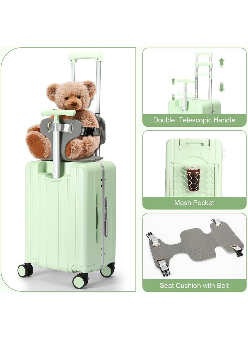 Carry on luggage with both hands and mesh bag, hard shell swivel wheel luggage with TSA lock and seat belt, 20 inch green for boarding - Image 1