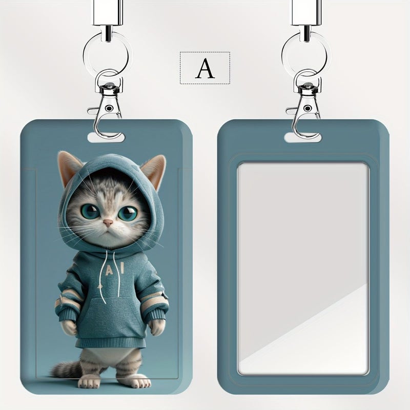2D Cat Series Hoodie Doctor Nurse Card Holder Bus Card Wallet For Campus Student With Wrist Strap Charcoal - Image 5