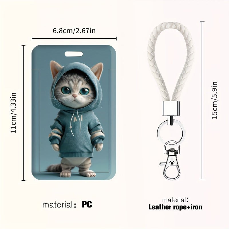 2D Cat Series Hoodie Doctor Nurse Card Holder Bus Card Wallet For Campus Student With Wrist Strap Charcoal - Image 2