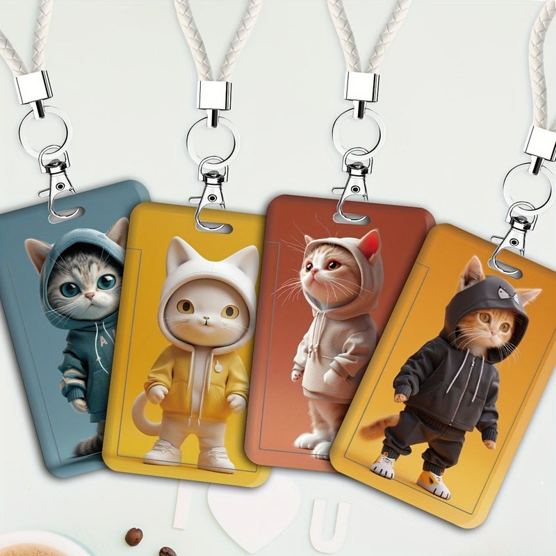 2D Cat Series Hoodie Doctor Nurse Card Holder Bus Card Wallet For Campus Student With Wrist Strap Charcoal - Image 1