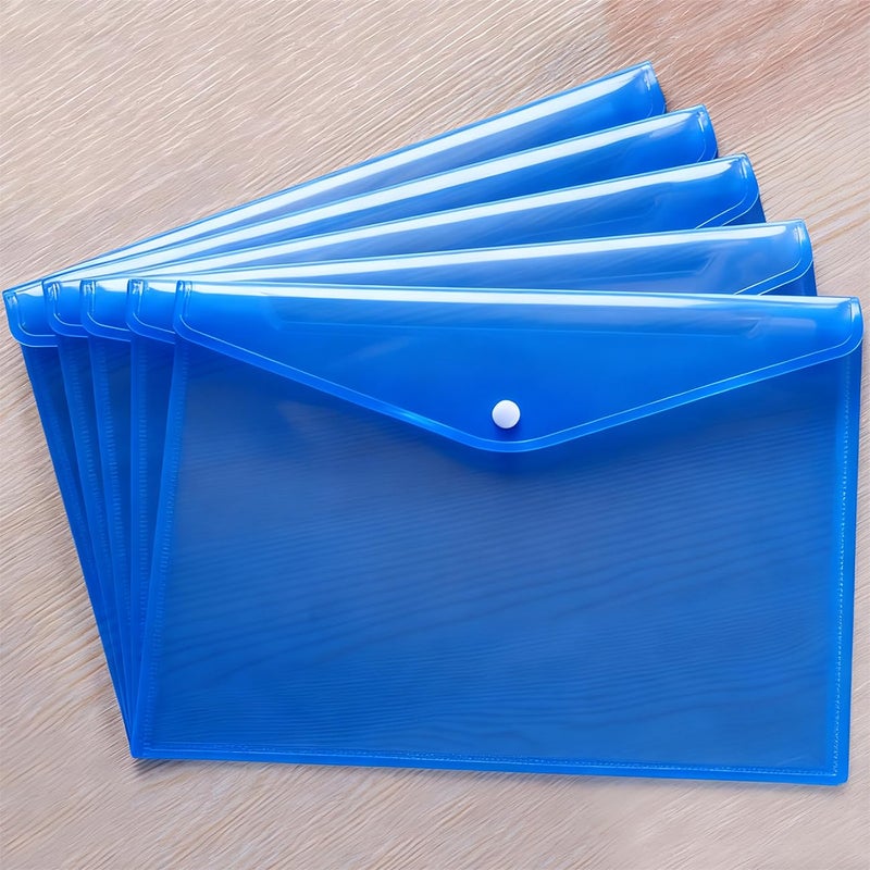 SzJias Clear Document Folders Transparent Filing Envelopes Waterproof Plastic Envelopes File Holder Filing Document Poly Envelope with Snap Button Closure for A4 Letter Paper Size (Blue, A4) - Image 1