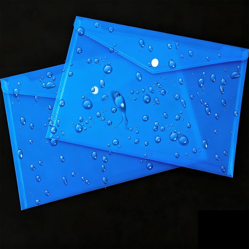 SzJias Clear Document Folders Transparent Filing Envelopes Waterproof Plastic Envelopes File Holder Filing Document Poly Envelope with Snap Button Closure for A4 Letter Paper Size (Blue, A4) - Image 3