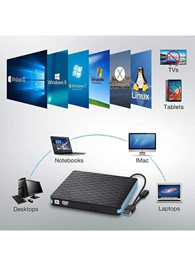 WAMBORY External Cd Dvd Drive Portable External Dvd Burner And Optical Drive With Usb 3.0 And Type C For Laptop Desktop Mac Macbook Ios Windows 10 8 7 Xp And Linux - Image 3