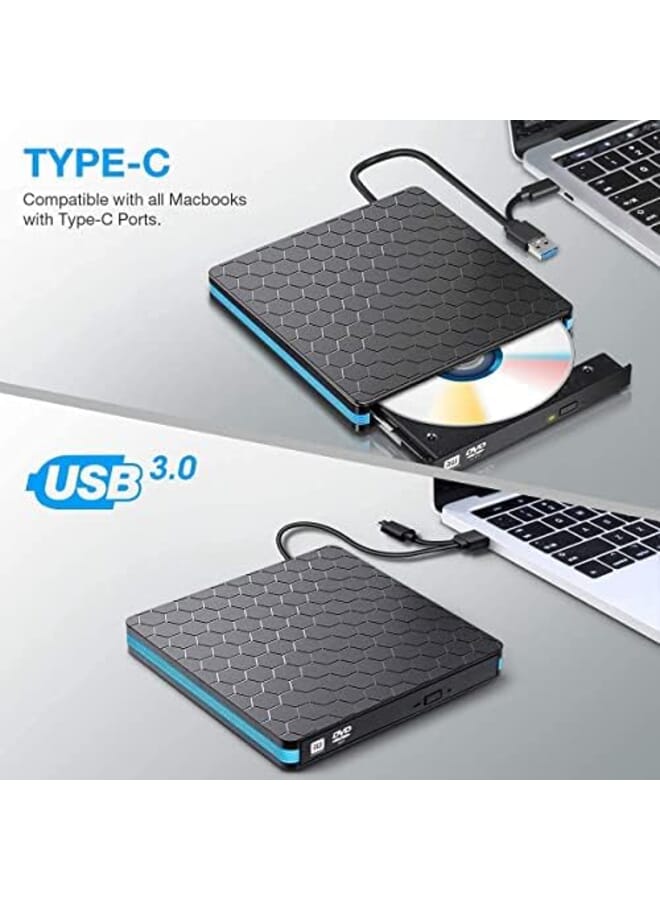 WAMBORY External Cd Dvd Drive Portable External Dvd Burner And Optical Drive With Usb 3.0 And Type C For Laptop Desktop Mac Macbook Ios Windows 10 8 7 Xp And Linux - Image 2