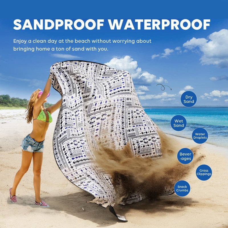 ZAZE Picnic Blankets Beach Blanket with Stakes, Thick 3-Layer Waterproof Sandproof 80 * 80 Oversized Mat, Foldable Extra Large Big, Machine Washable Accessories for Outdoor Camping Park (Black Blue) - Image 4