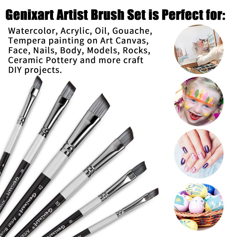 Genixart Angular Paint Brushes Set, 6 Pcs Angled Paintbrushes for Acrylic Oil Watercolor Gouache Painting, Premium Nylon Hair Angle Shader Brush for Art Beginners and Artist Professionals - Image 2