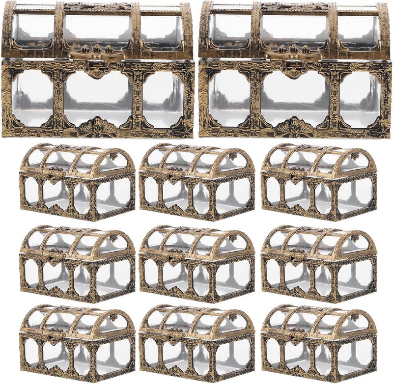 IDEANATEGRATE 12pcs Plastic Candy Boxes Wedding Favor Containers Party Sweets Treasure Chest Small Candy Cases for Wedding and Celebration in Antique Bronze - Image 1